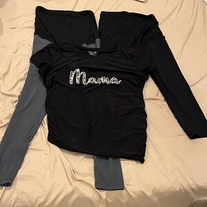 Gray Maternity leggings and Black ankle leggings and black maternity Top